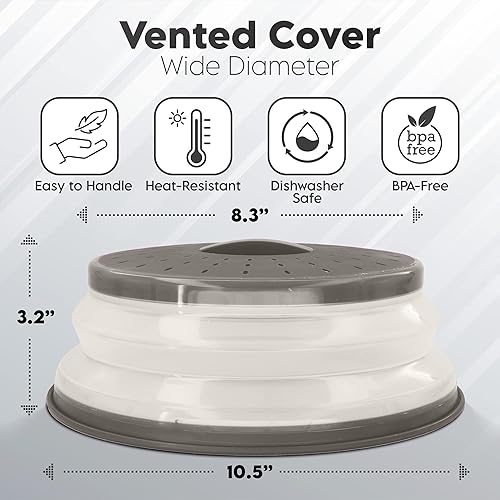 Miniatura 2 de Rampro - Cubierta plegable para microondas y platos de fácil agarre, tapa y colador de alimentos, sin BPA y apta para lavavajillas, 10.5 pulgadas,