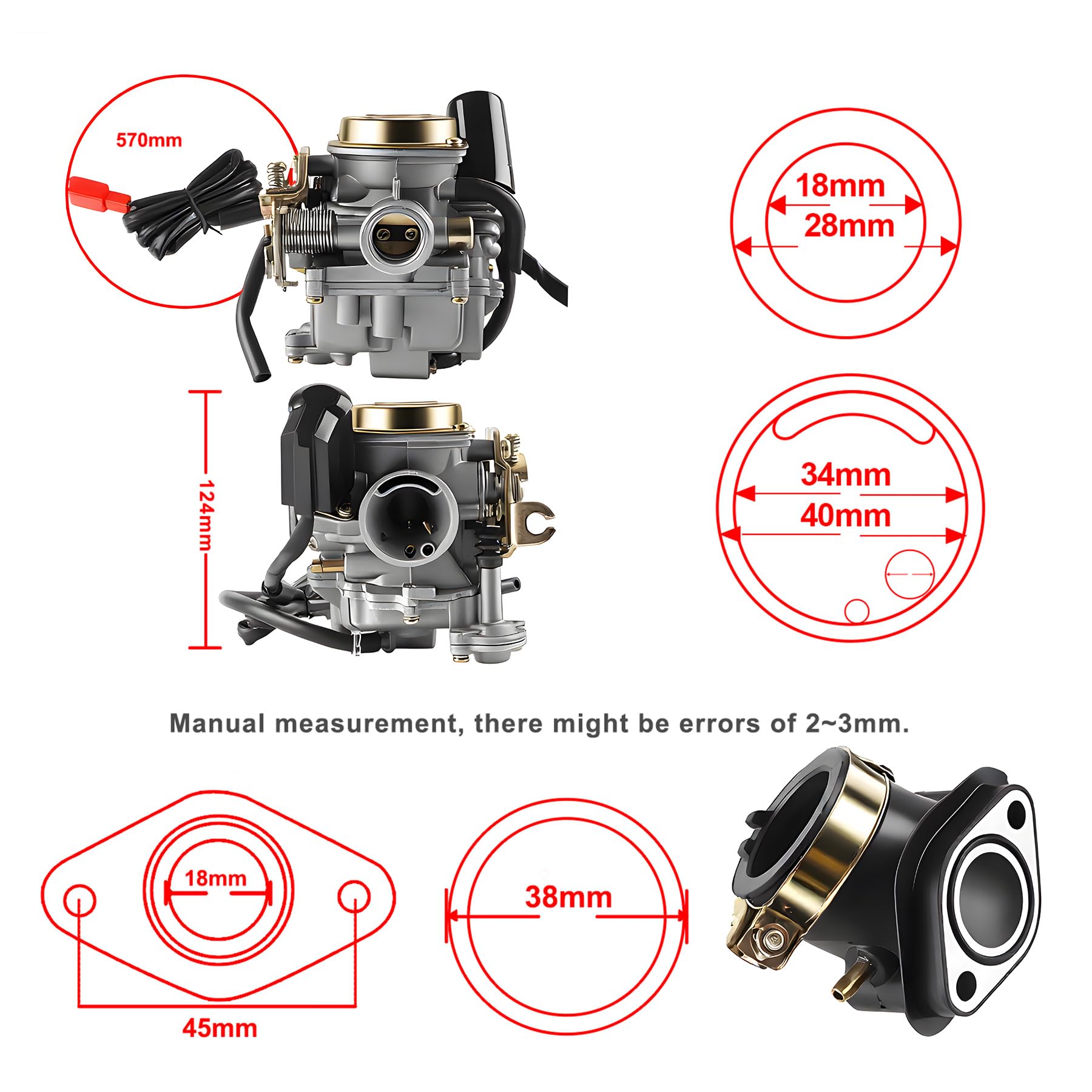 Carburateurs Voor Rex Voor RS 400 Voor RS 450 Voor RS 460 GY6 50cc GY6 60cc 18mm 19mm Motorfiets Carburateur Met Inlaatspruitstuk Carburateur Luchtfilter (Kleur : For ID 18mm