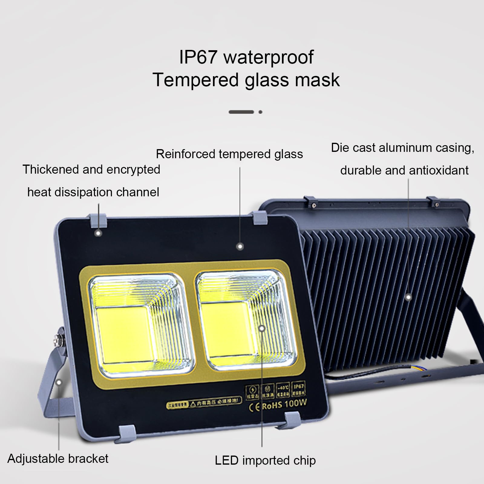 Lampy solarne zewnętrzne, Oświetlenie punktowe 150-1000㎡, 6000K Praca IP67 dla stodoły na stadionie Yard(100W)