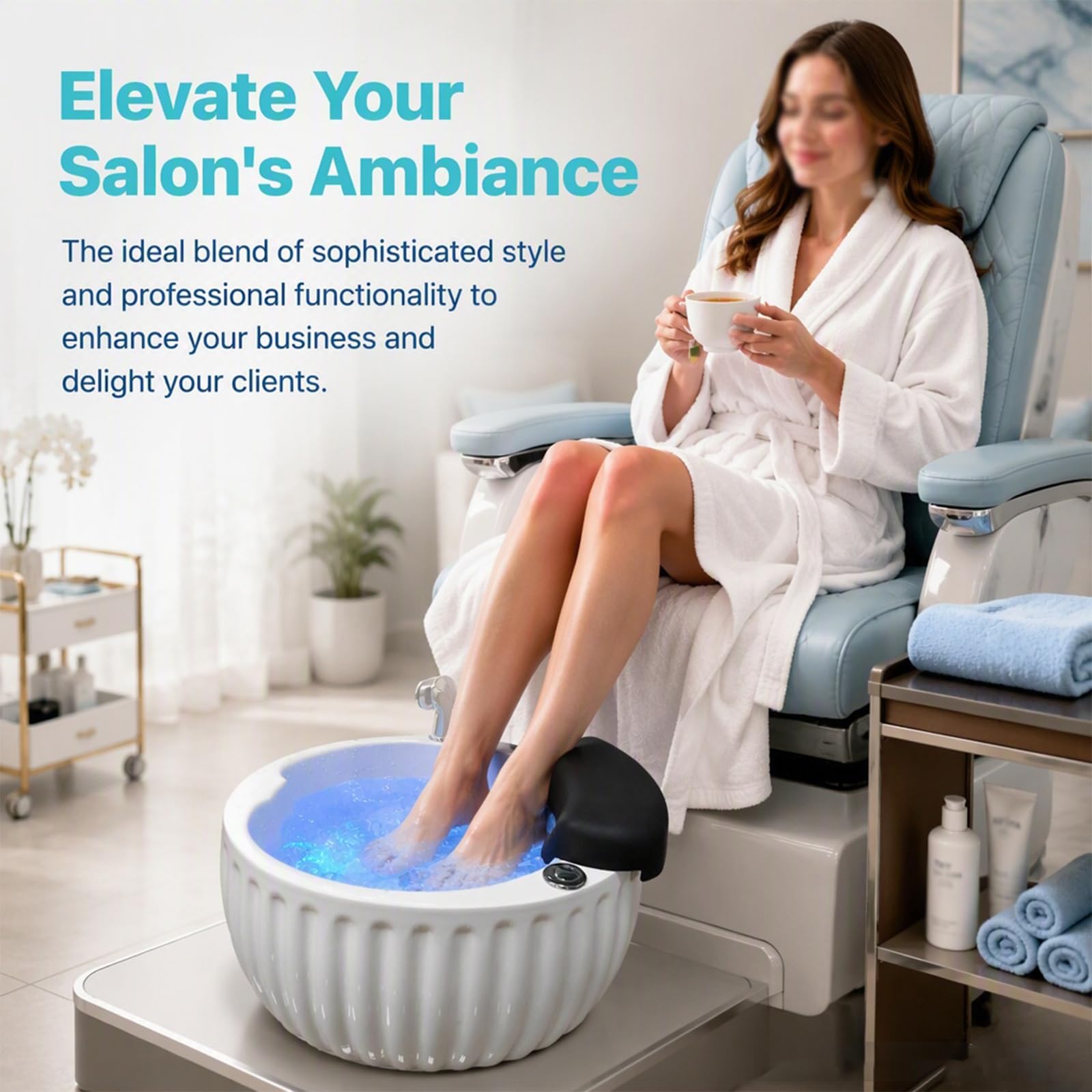 Vasca Idromassaggio Pedicure Pediluvio,Guscio Acrilico A Coste 24,8 Pollici | Cromoterapia A LED Integrata, Poggiapiedi Ergonomico In PU, Speciale Pediluvi Dell'hotel