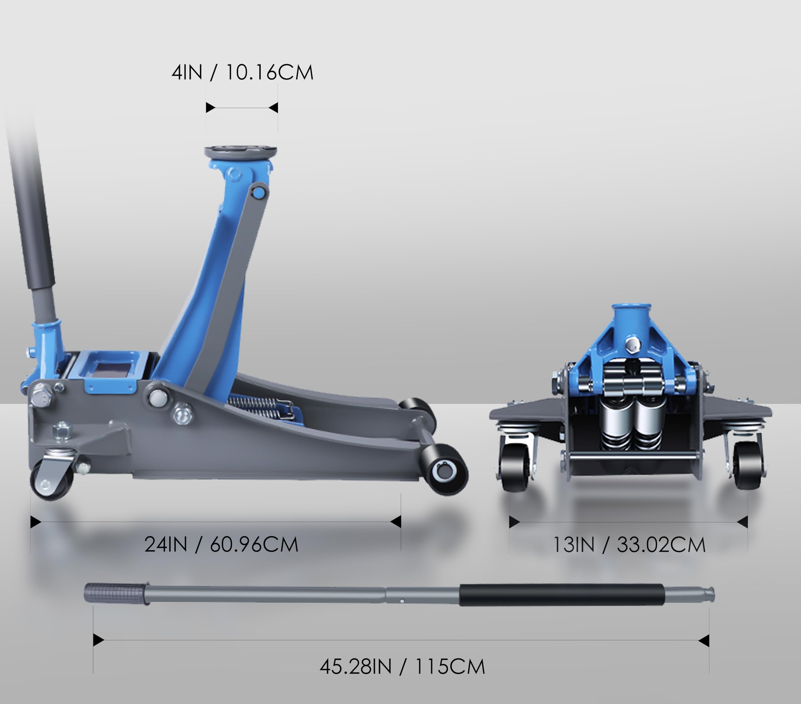 lewarek samochodowy Niskoprofilowy podnośnik podłogowy o udźwigu 2,9 tony, hydrauliczna stal aluminiowa zapewnia stabilne podparcie, zakres podnoszenia 3,15–18,31 cala przenośny podnośnik samochodowy