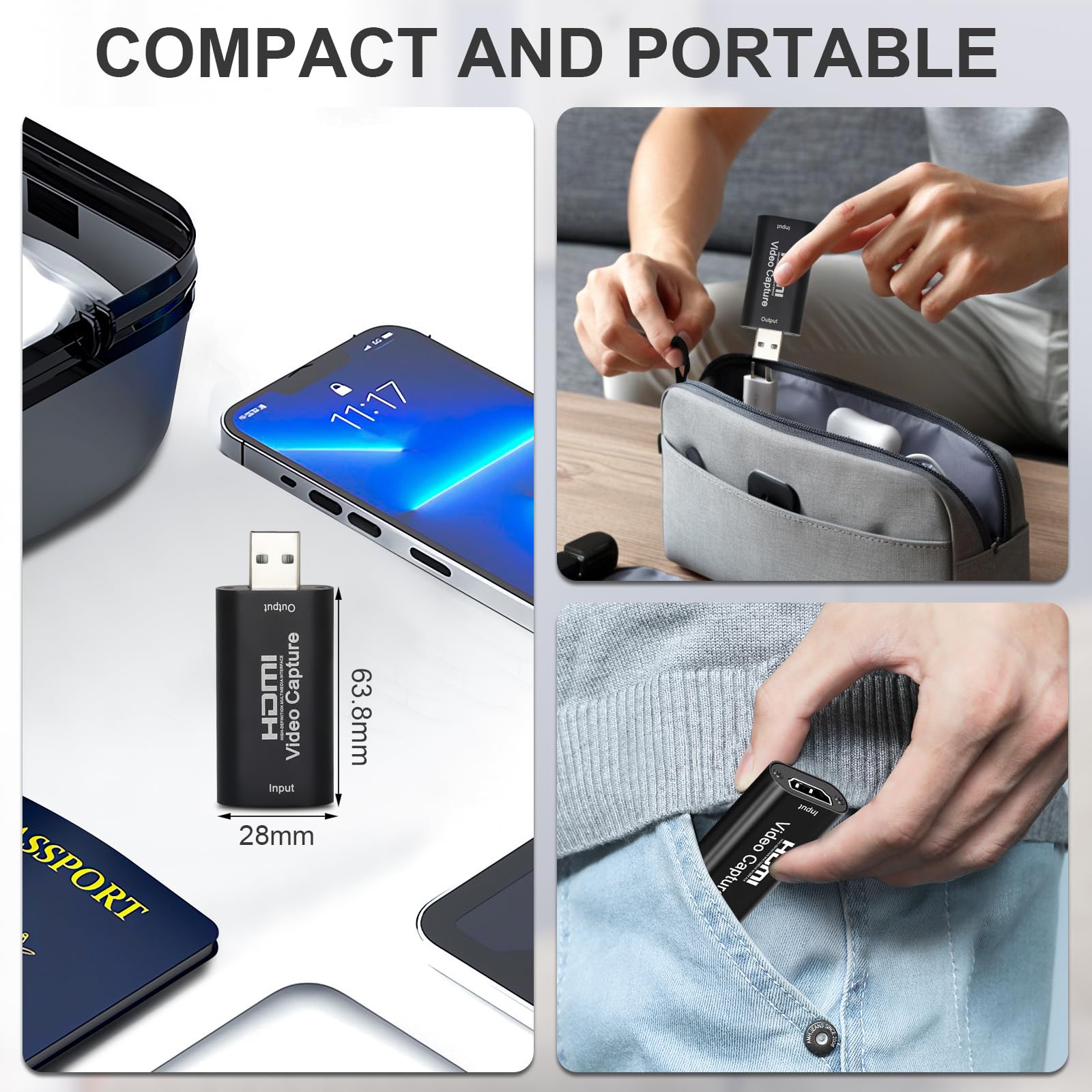 Capturadora Video, Adaptador USB a HDMI, 4K Adaptador HDMI USB Tarjeta, Portátil para Edición de Vídeo Juegos Streaming