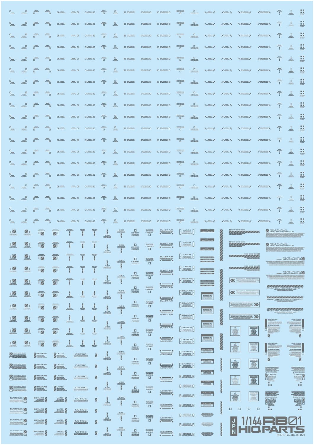 Décalcomanies 1/144 RB01 gris pour maquette de robot et mecha de science-fiction