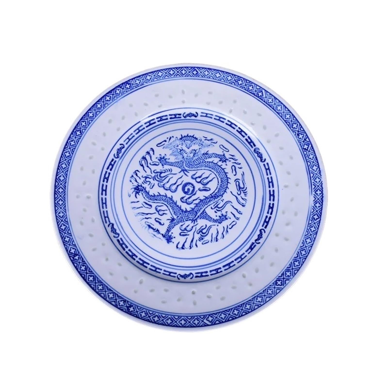 Chiński Płaski Talerz Niebiesko-biały Porcelanowy Obiadowy Ceramiczna Staromodna Zastawa Stołowa Smok Taca Na Jedzenie Elegancja Jest Ponadczasowa(8-inch)