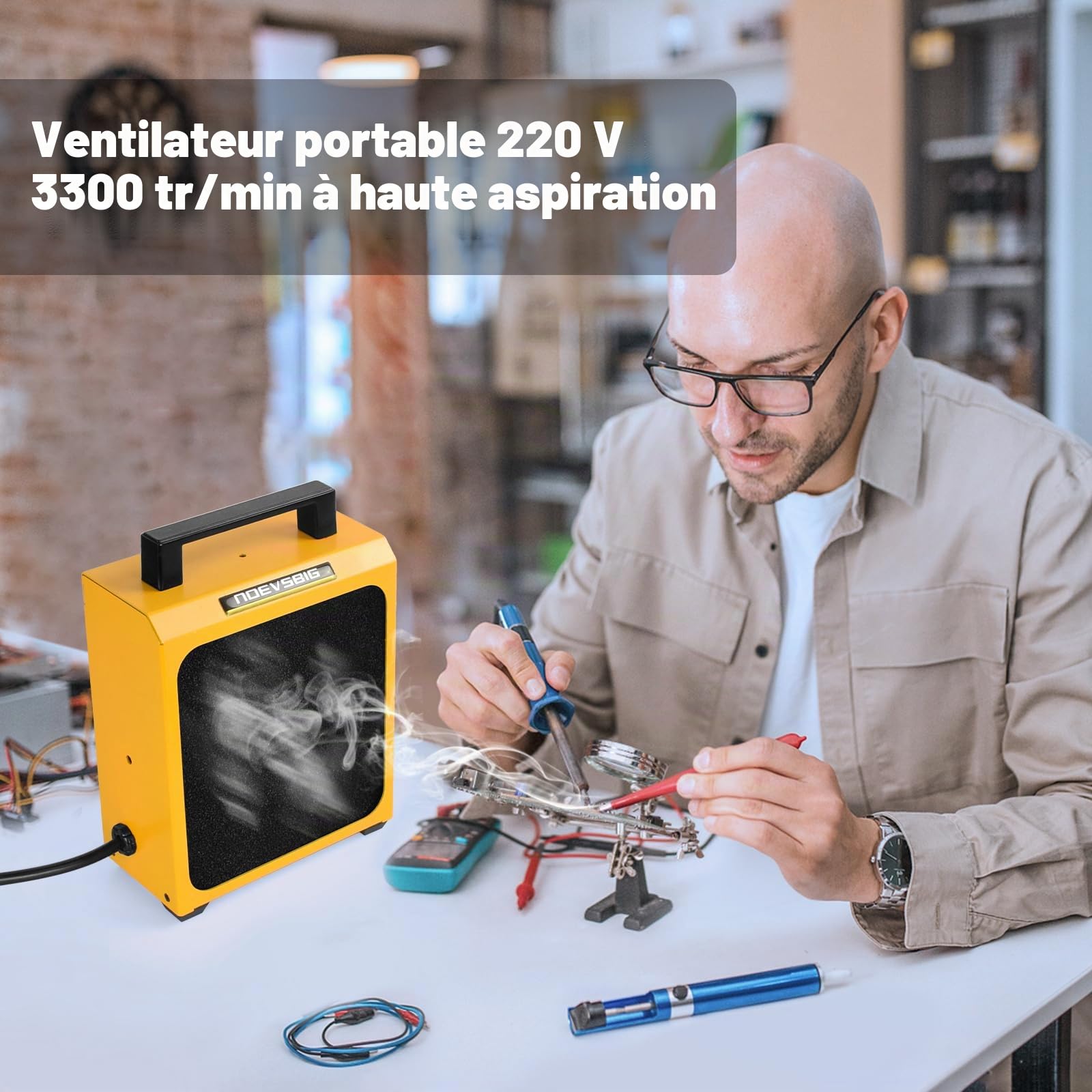 Extracteur de Fumée de Soudure – Filtre à Charbon Actif, Moteur Silencieux, Interrupteur Cordon, 2 Filtres de Rechange – Absorbeur Fumée Soudure pour Station de Soudure