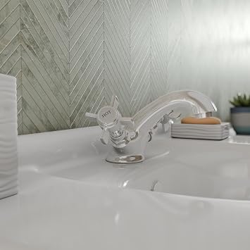 Veebath Traditional Mono Basin Mixer Tap with Pop-Up, Deck Mounted Dual Cross Head Tap, Victorian Basin Tap, Traditional Bathroom Sink Taps Waste-Chrome G1/2”