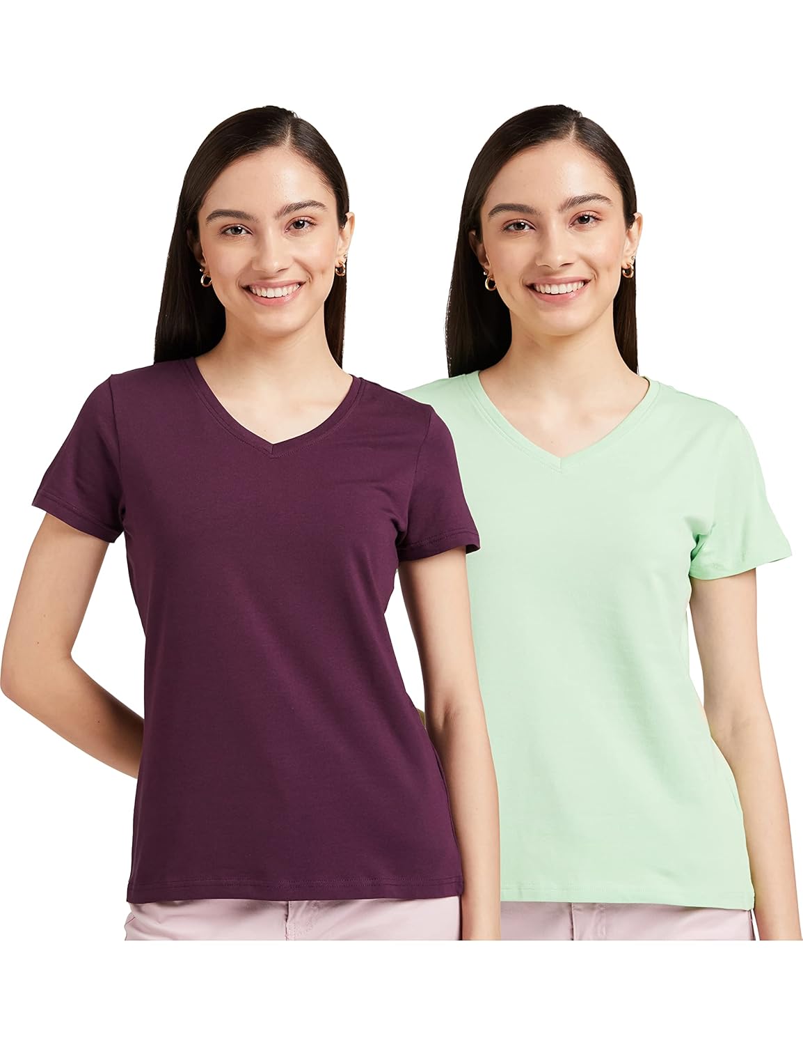 Amazon Brand – Symbol Women’s Cotton Stretch Regular Fit V Neck Half Sleeve T-Shirt (Available in Plus Sizes)