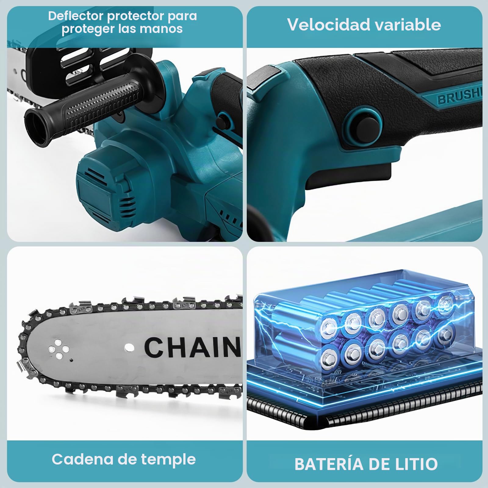 Motosierra Eléctrica 1500W,Motosierra Bateria de 12 Pulgadas con 2 Baterías, Longitud de la Barra de 30 Cm, Velocidad de la Cadena de 10 M/S, con Sistema de Lubricación,para Tala y Poda (Azul) (Azul)
