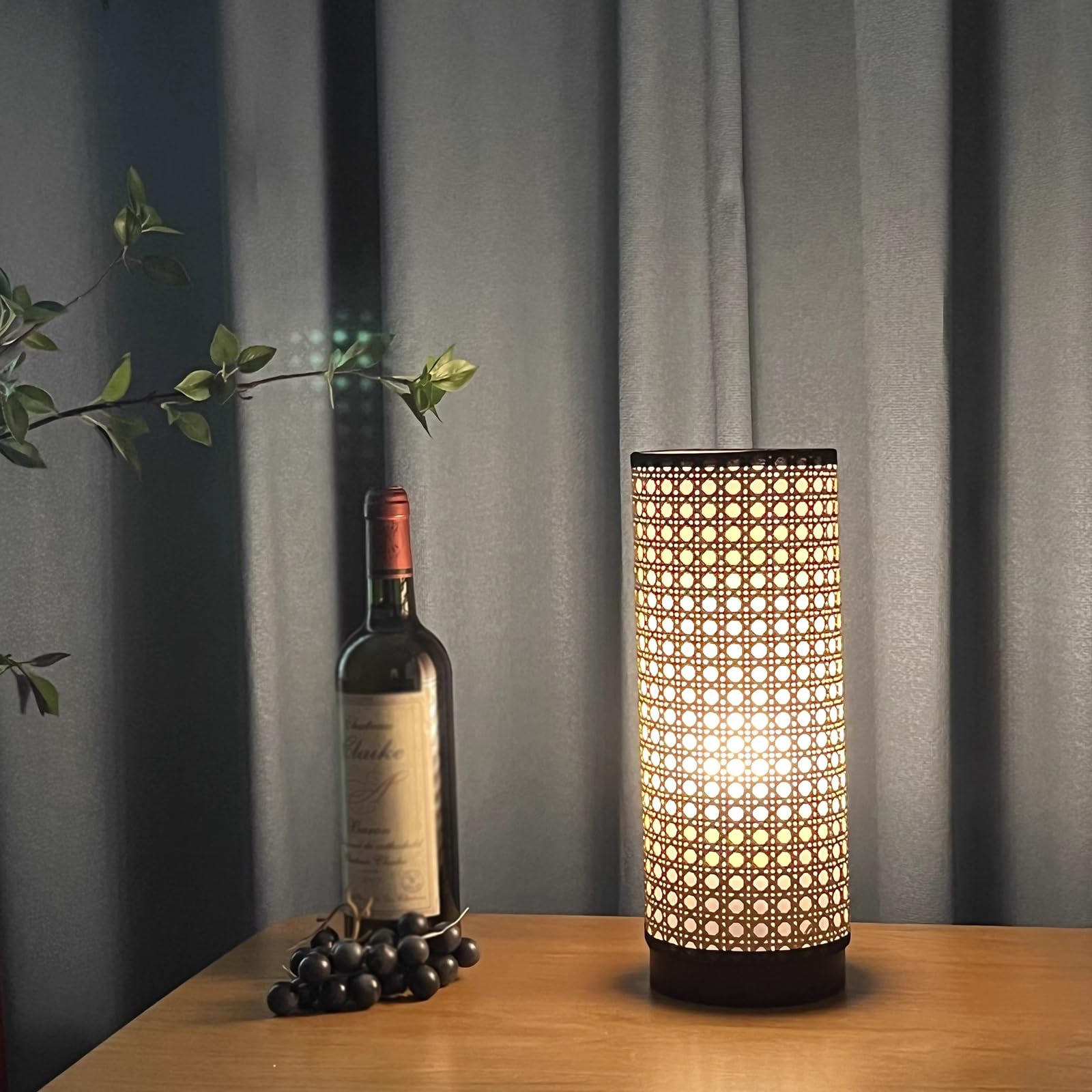 Lámpara de mesa de noche Lámpara de mesa hueca hecha a mano de primera calidad, lámpara de noche, lámpara de mesa decorativa Retro for dormitorio americano, estilo wabi-sabi regulable Lámparas de noch