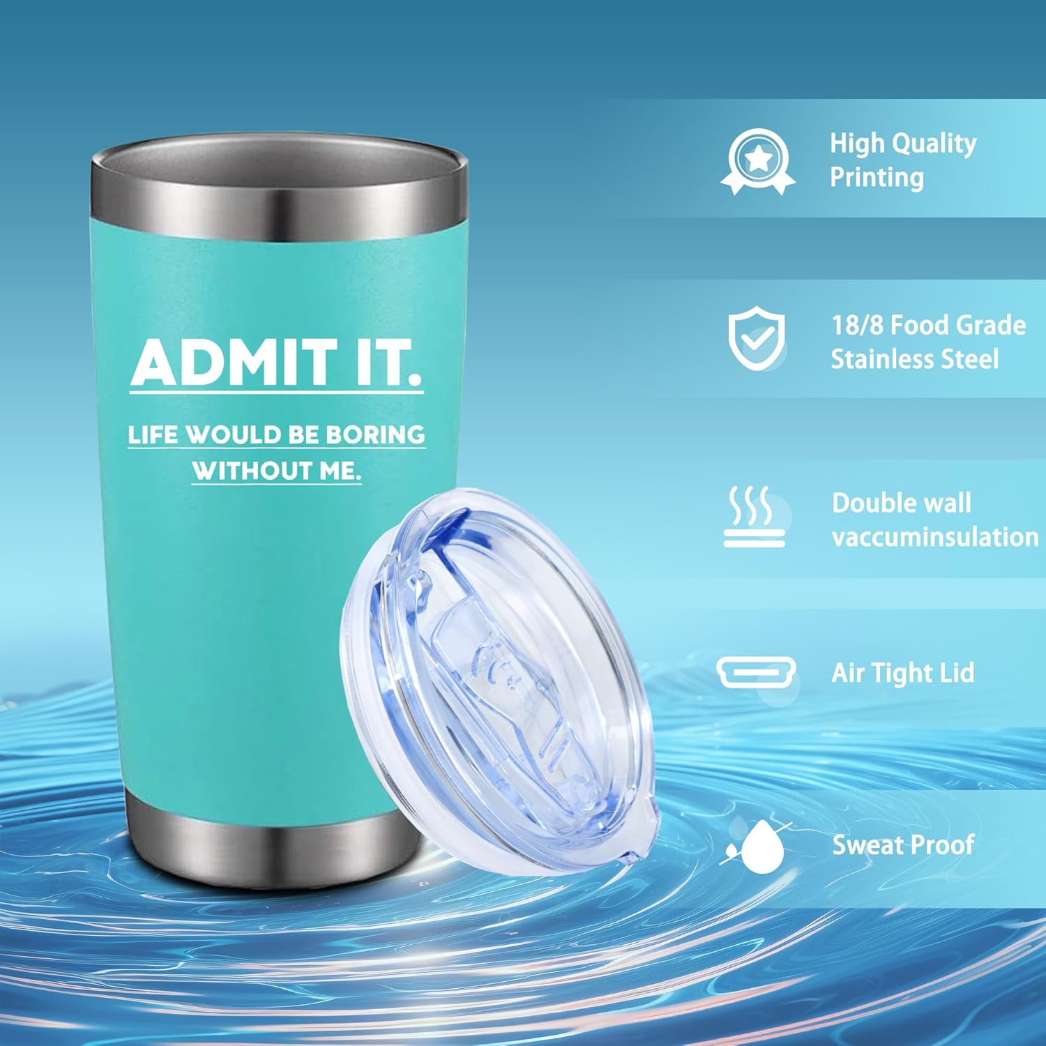 Admit It Life Would Be Boring Without Me,20 Oz Insulated Stainless Steel Iced Coffee Tumbler with Lid Straw and Brush,Funny Travel Coffee Mug Cup Water Bottle,Birthday Gifts for Women Men Friend Mom - Image 2