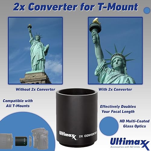 Miniatura 7 de Ultimaxx Kit de lente teleobjetivo preestablecido de 19.685 in f8 (39.370 in con convertidor 2X) para D7500, D610, D750, D800, D810, D850, D3100,