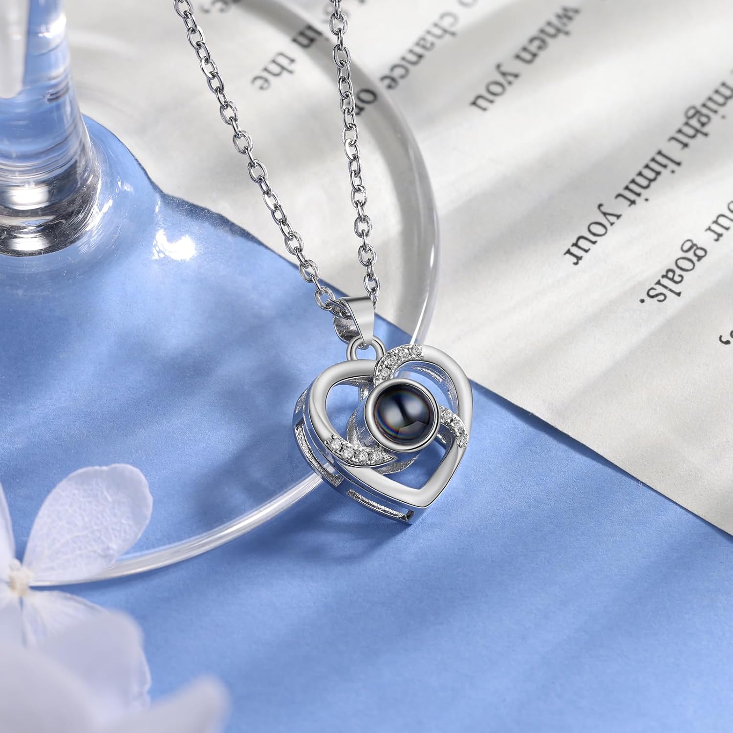 Nameinhea Custom Necklace with Picture Inside – Personalized Photo Projection Necklace, Unique Mothers Day Gifts for Mom Wife, Valentines or Birthday Jewelry for Women (Style 2)