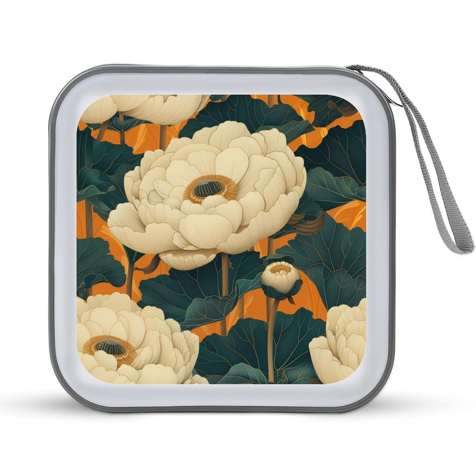 Jubonexis Elegant Botanical Blooming Tea Flowers CD Case DVD Storage Case Portable for Car Home Travel