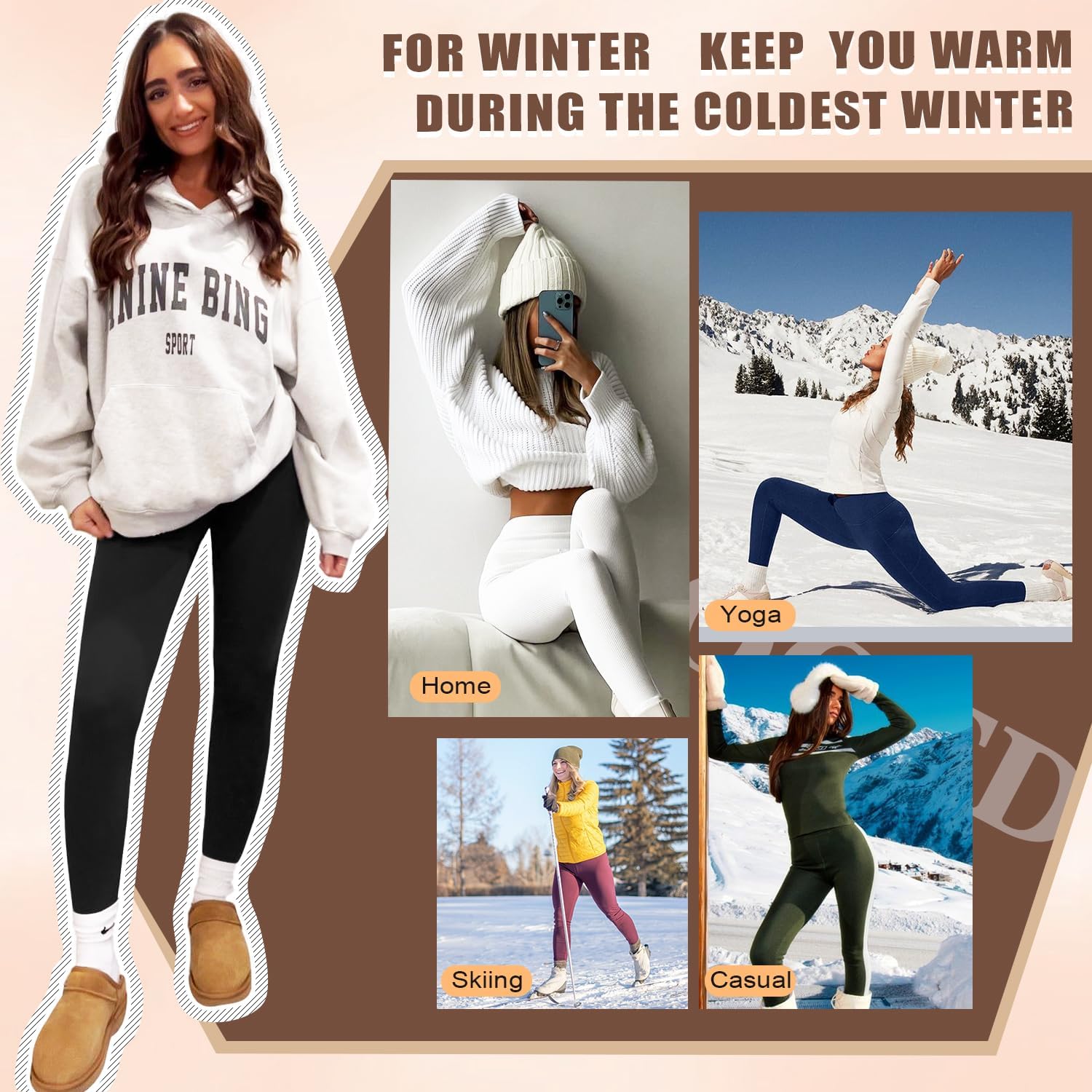 Thermal Thick Fleece Lined Leggings -High Waisted Warm Winter Yoga Pants for Women Running Workout Leggings