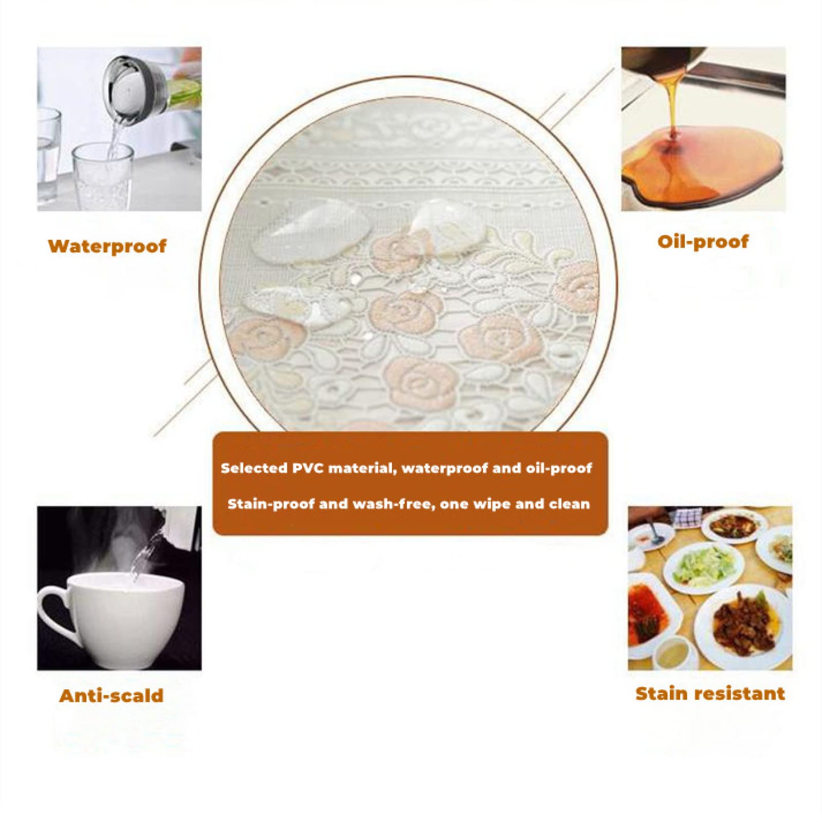 Mantel de PVC de 90 x 135 cm, mantel de linóleo para comedor y cocina, impermeable, resistente a las manchas, fácil cuidado, perfecto para el hogar y eventos