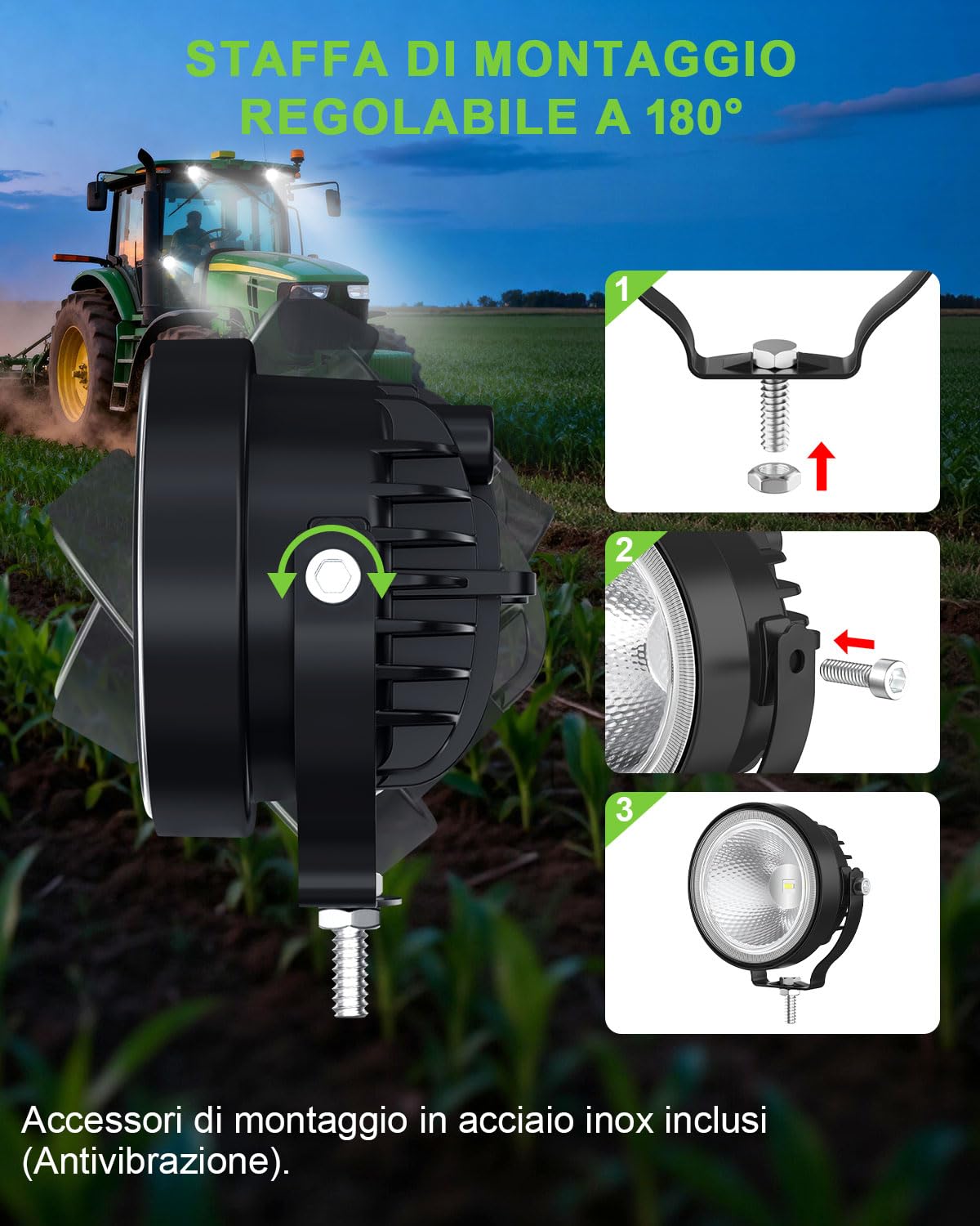 2 Pezzi Fari da Lavoro LED 60W 4 Pollici Rotondi, DC 12V-24V Faro Proiettore IP68 Impermeabile, Luci Ausiliarie per Trattore, Mezzi Edili, Camion, Escavatore, Atomizzatori Agricoli