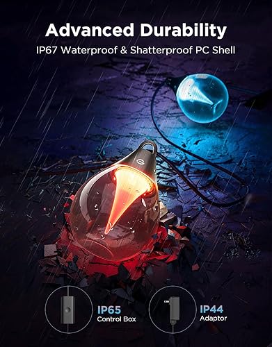 Miniatura 4 de Govee Tira de luces transparentes para exteriores, 96 pies, RGBWIC para exteriores con 30 bombillas LED blancas cálidas regulables, 111 modos de