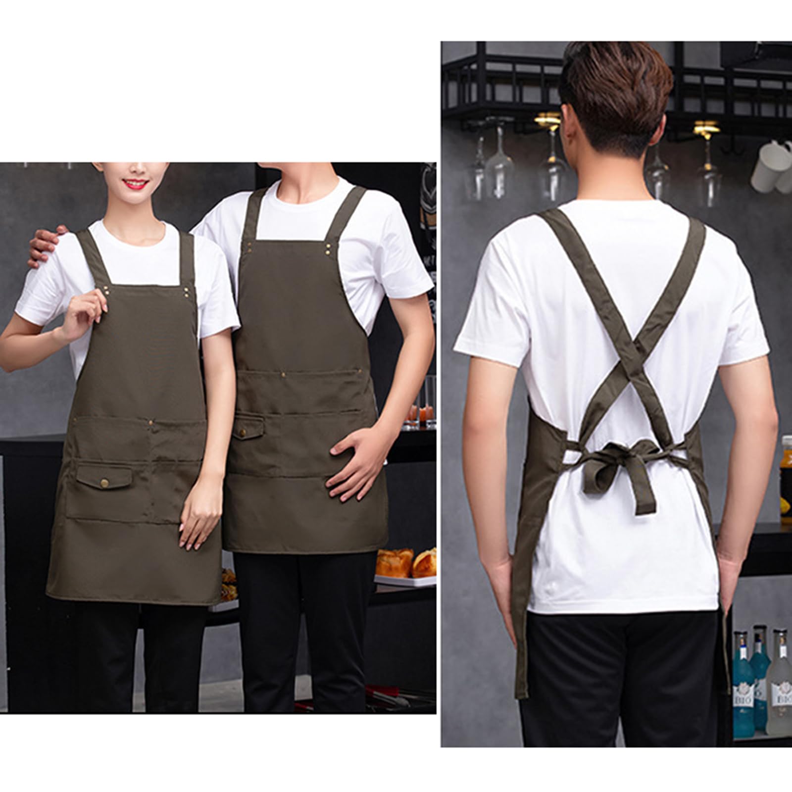 Delantal de Chef para Hombre y Mujer con Bolsillos, Delantal de Camarero para Cocina, Delantal de Cocina para Tienda, jardín, Restaurante, cafetería, Talla única, Verde (Talla única Verde)