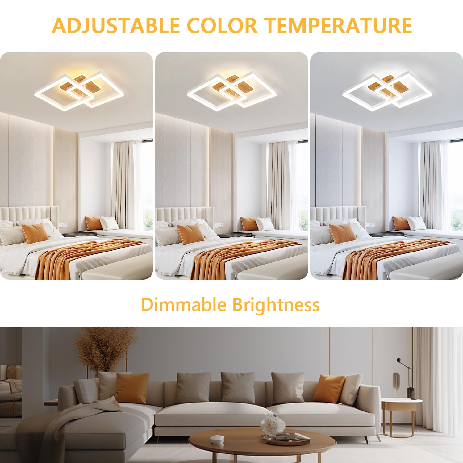 Comely Plafonnier LED 40W 4500LM, Luminaire Dimmable Avec Télécommande | Blanc Carrée 3000K-6500K Moderne Lampe LED pour Chambre Cuisine Salon