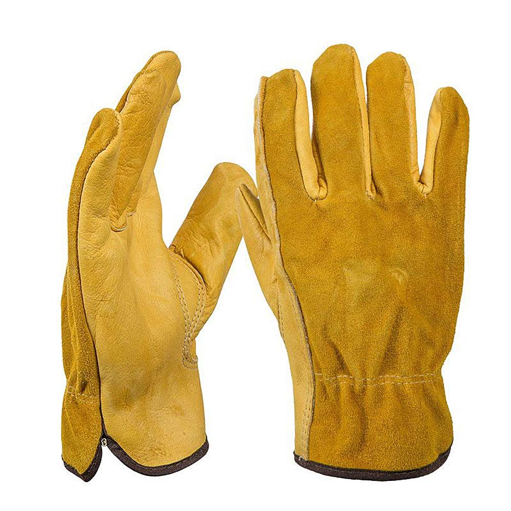 Para soldadores/Guantes de barbacoa/soldadura, HEELPPO Guantes de Cuero for Hombres Guantes de Soldadura Guantes de Apicultura Guantes de jardinería Hechos de Piel de Vacuno Perforación y Corte Adecua