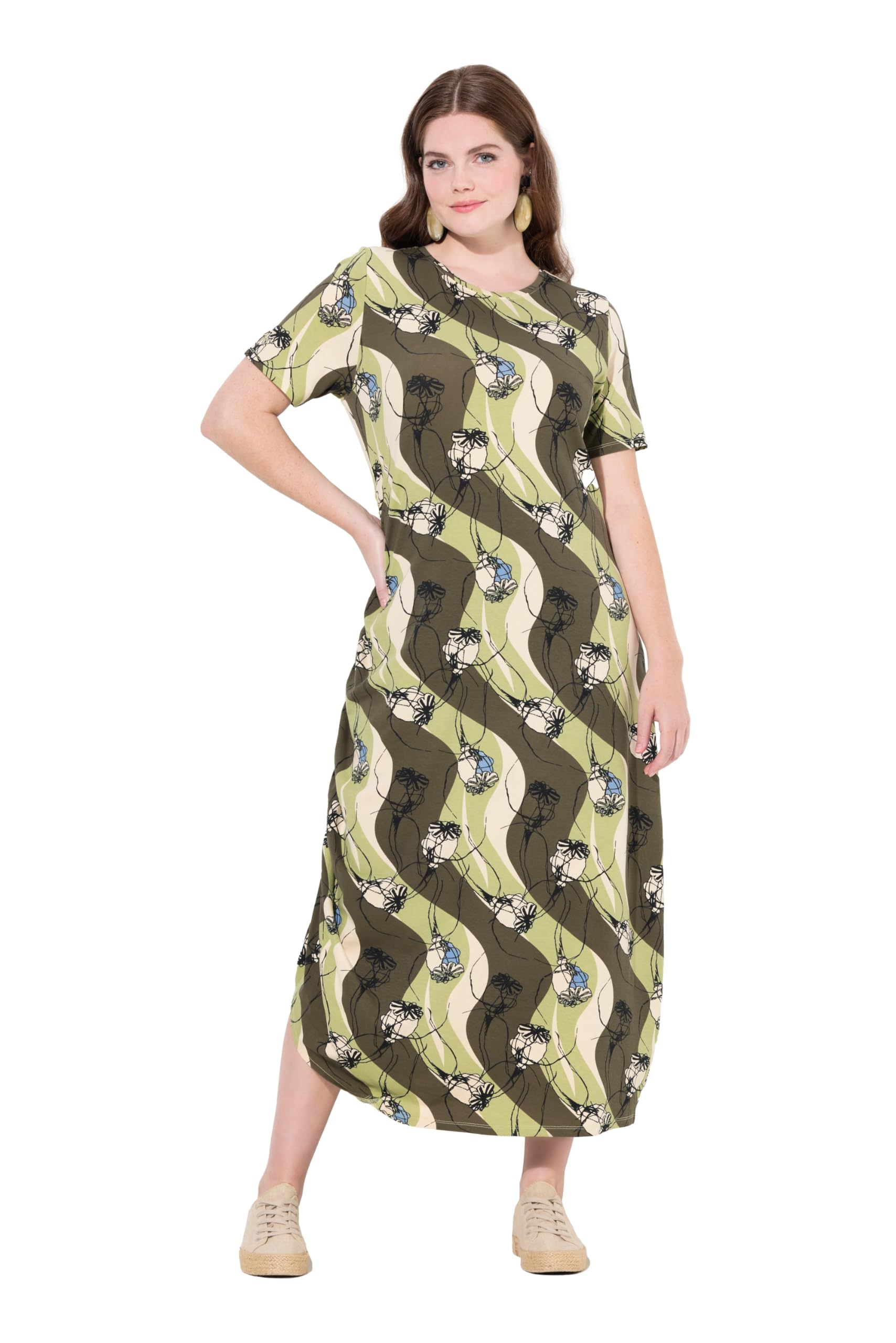 Ulla Popken Women's Jersey Maxidress with Seed Capsule Print Dresses