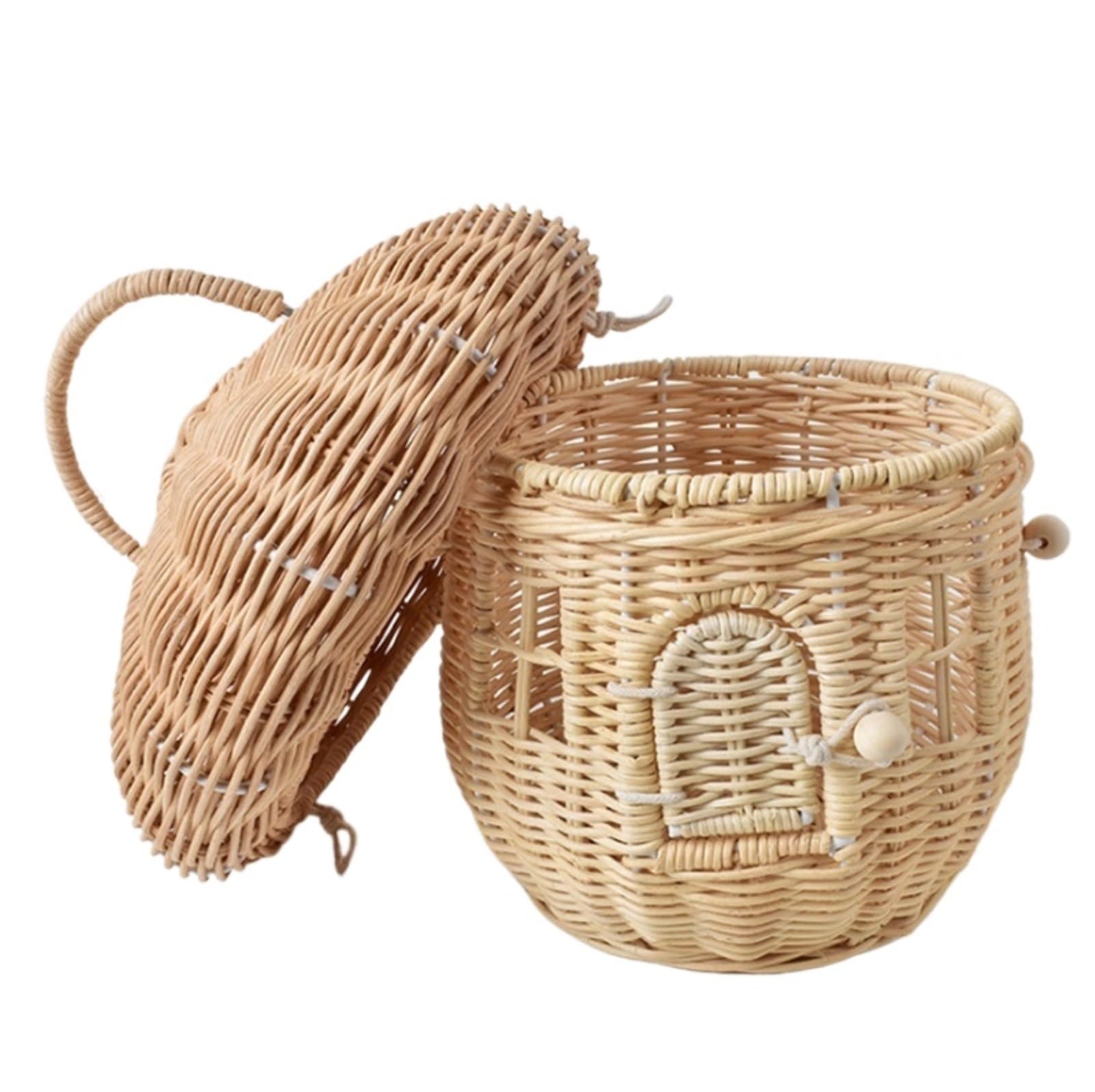 Huevera Gallina Cestas Portátiles Hechas A Mano con Forma De Seta para Huevos, Cesta De Mimbre para Conejitos con Asa Y Tapa Hueveras