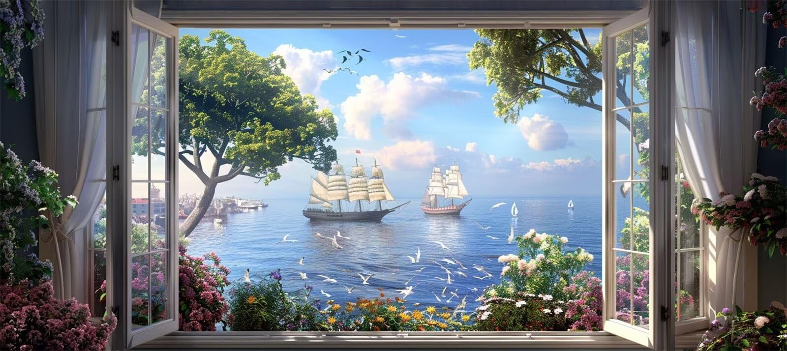 Fenster Diamond Painting Groß XXL 60x140cm, 5D Diamond Painting Landschaft, Full Diamond Painting Eckige Steine Bastelset Erwachsene, Malen Nach Zahlen Diamond Painting für Geschenke, Zimmer Deko W-2