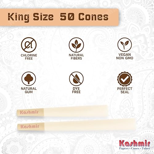Miniatura 5 de Kashmir Cones Rolling Paper King - Papeles de liar - Conos orgánicos con puntas preenrollados conos preenrollados tamaño King 50 unidades