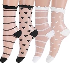 4 Pairs Ladies Transparent Socks Short Lace Ultra Thin Summer Socks Universal Size White + Black 3-8