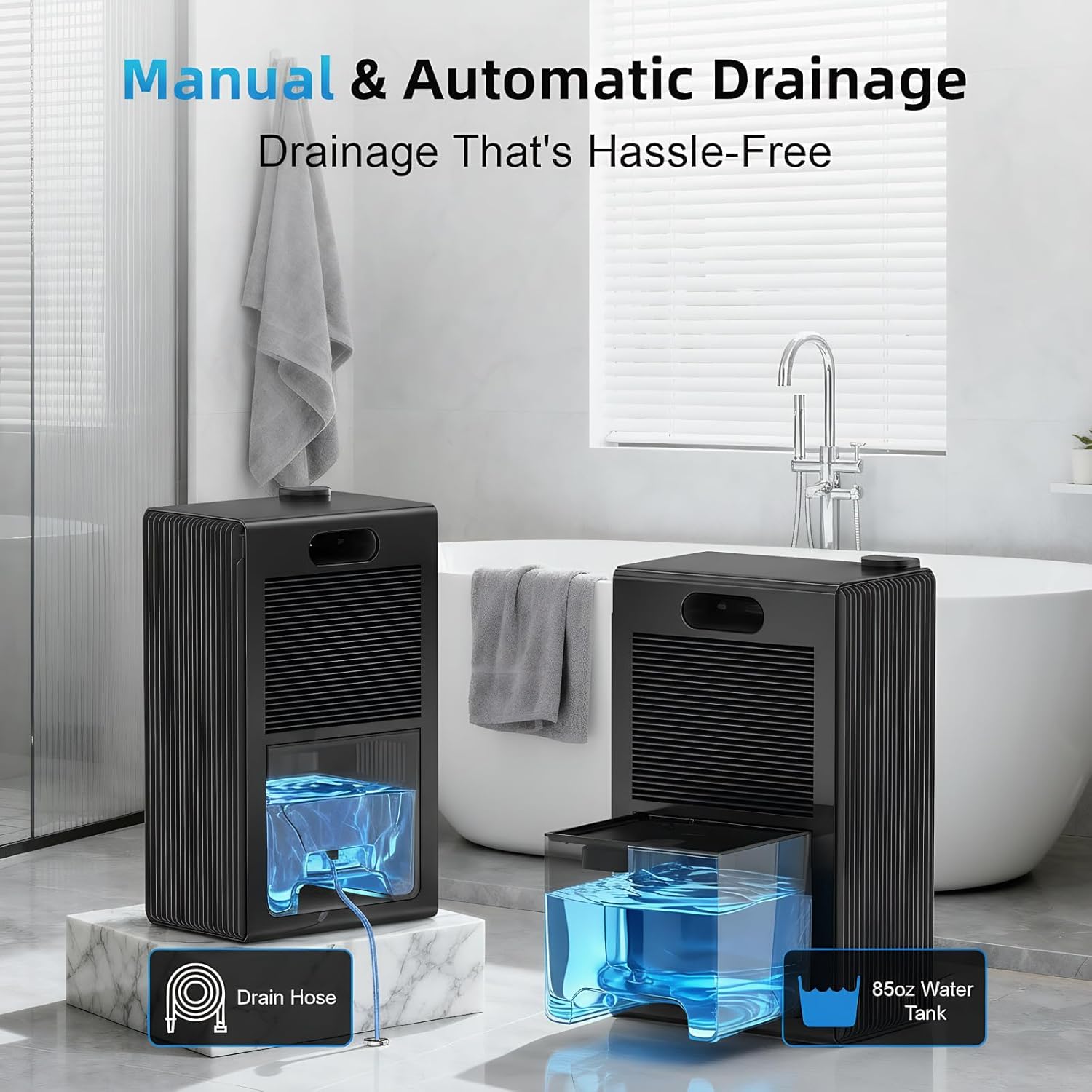 Dehumidifier for Home (85 OZ, 1000 sq ft) Small Dehumidifiers for Basement, Auto Shut-Off, Sleep Mode, 7 Color Light, Quiet Dehumidifier for Bedroom, Bathroom, Living Room with Drain Hose(Black)