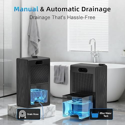 Miniatura 7 de Deshumidificadores para el hogar de 1000 pies cuadrados, tanque de agua de 85 onzas, deshumidificadores para baño, sótano, dormitorio, armario,