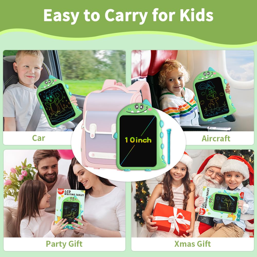 ToddlerToys for 3 4 5 6 Years Old Boys Girls Gifts LCD Writing Tablet for Kids, LCD Drawing Tablet 10inch, Dinosaur Doodle Board Educational Travel Toys Boy Girl Birthday Age 3-7(Green) — view 6