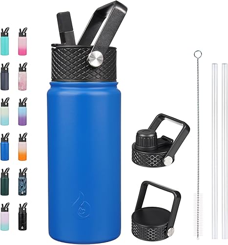 Miniatura 29 de BJPKPK Botellas de agua aisladas con tapa con pajilla, termo frío y caliente de 22 onzas, botella de agua de metal de acero inoxidable con 3 tapas,