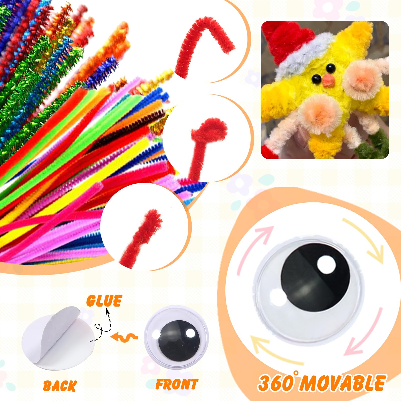 Kit Créatif TOAOB - 100 Cure-pipes + 150 Yeux Mobiles + 250 Pompons - Pour Activités Manuelles Enfants