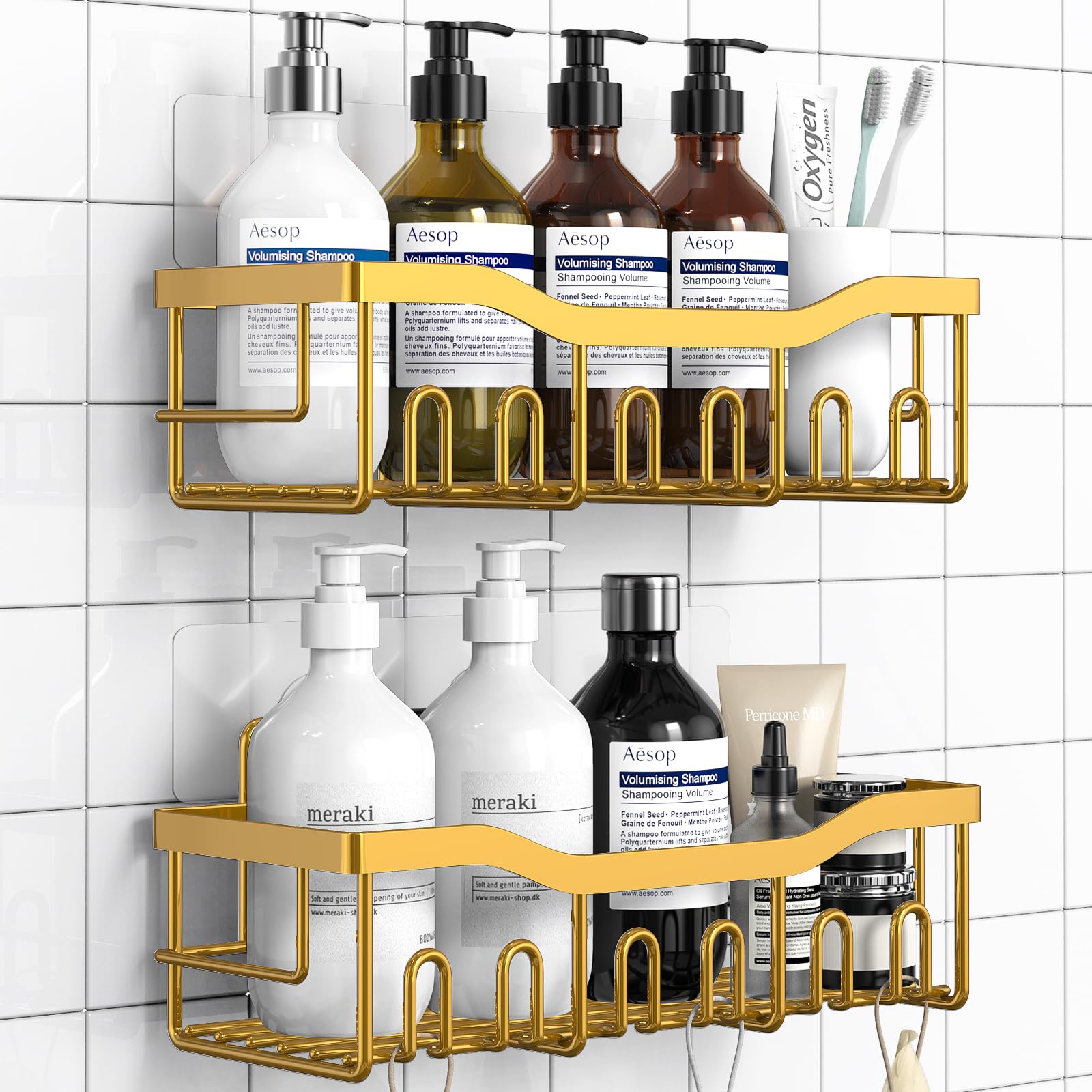 EUDELE Shower Caddy 2 Pack Adhesive Organizer for Bathroom Storage Home Decor Kitchen No Drilling Rustproof Stainless Steel