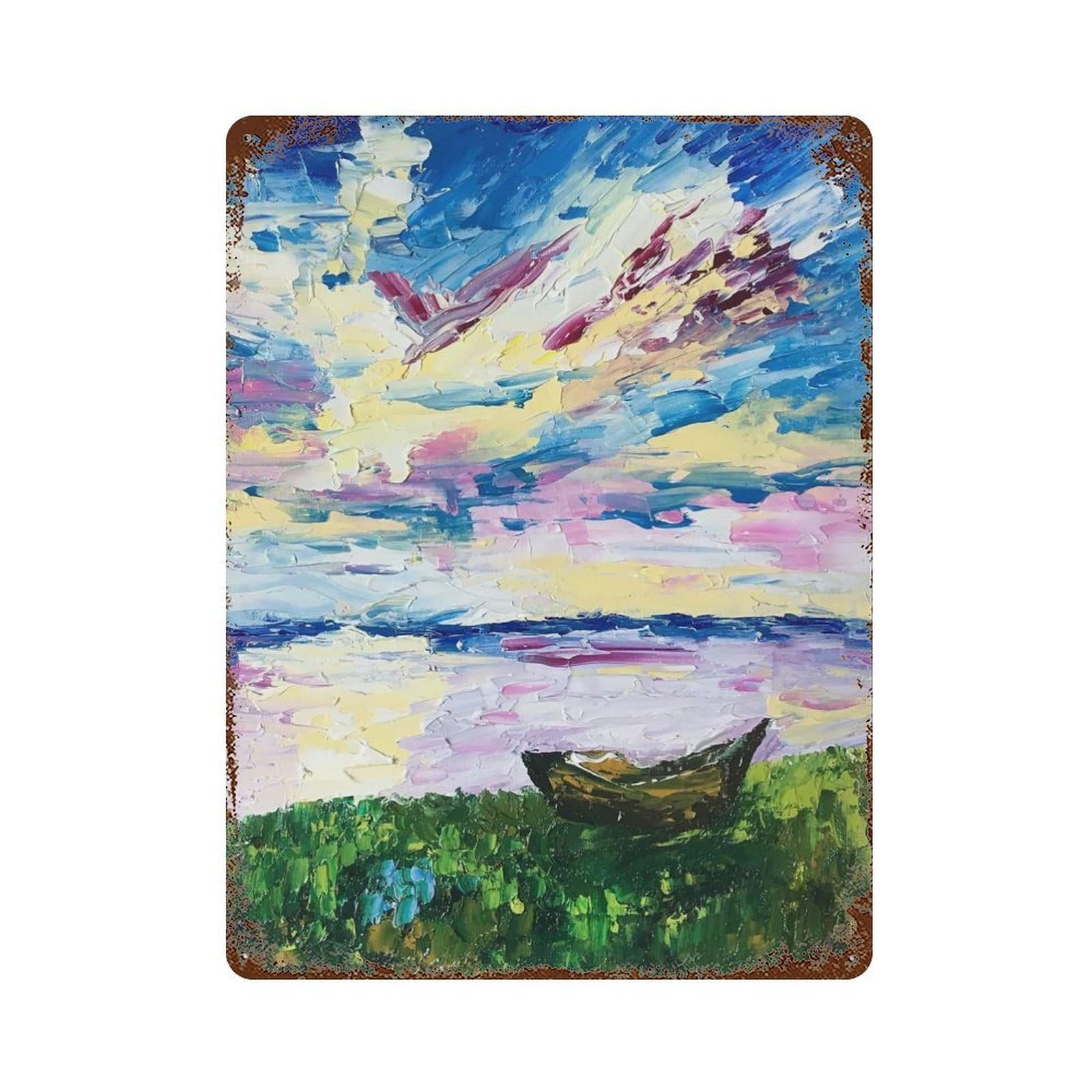 Boat on The Lake 15.7"x11.8" Vintage Rust Metal Sign, Novelty Wall Decor for Living Room, Hallway And Home Decor