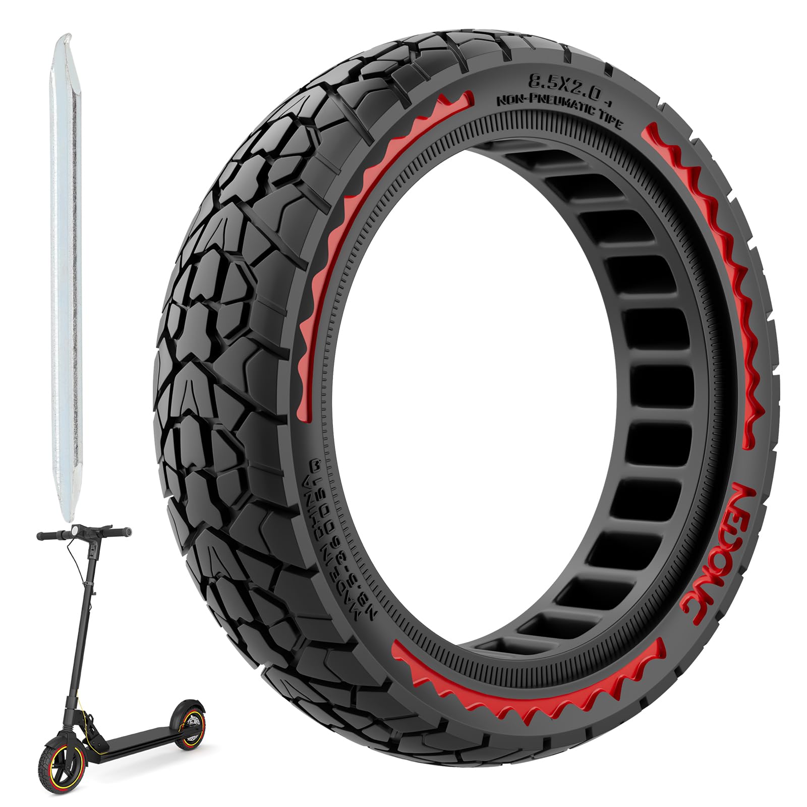 8.5‘’ Solid Off-road Tire for Electric Scooter Xiaomi m365/Mijia/gotrax gxl V2/gotrax XR All 8.5 Inch Original Tires,8 1/2x2 Scooter Replacement Tire for Front/Rear(Red 1pc)
