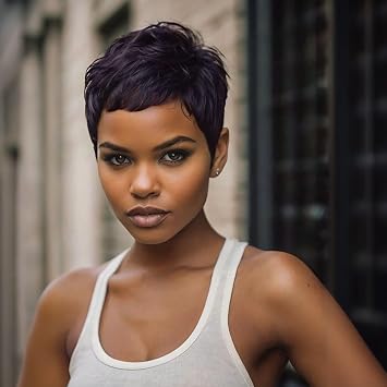 Naseily Short Pixie Cut Wig, Black Synthetic Hair, Layered Style with Bangs NNSS-9627-99J