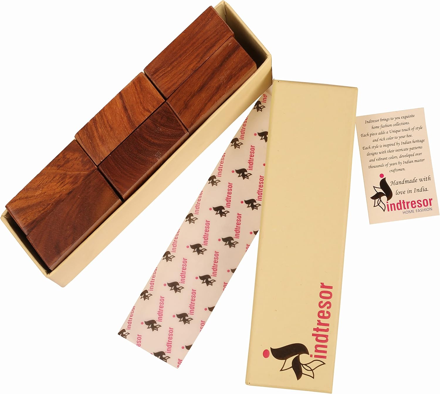 の精巧に手作りされた天然木の正方形の大きなサイズのパーティー ダイニング テーブル ナプキン ホルダー (ナチュラル トーン)。(6