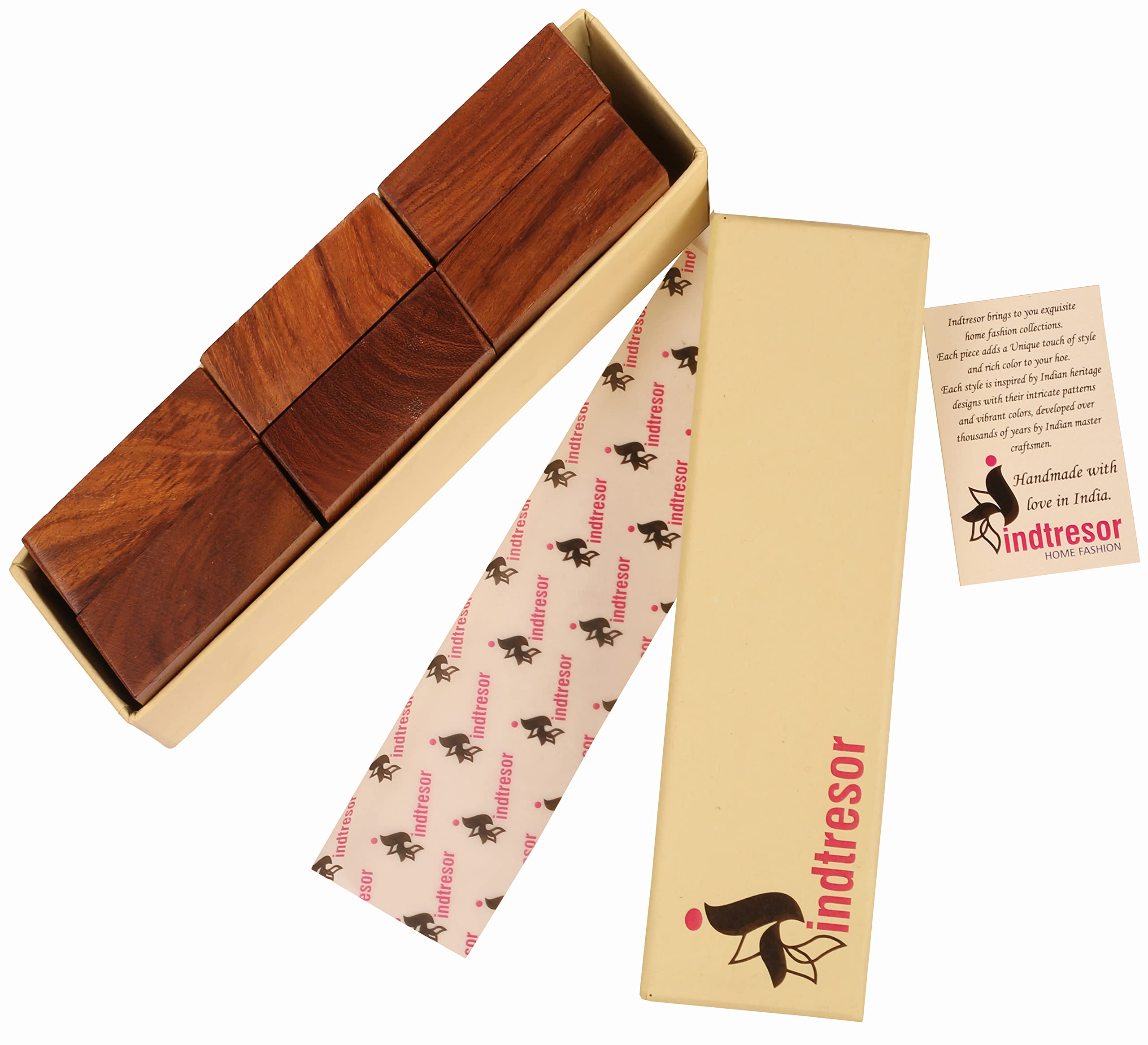Servilleteros de Madera Natural finamente Hechos a Mano con Forma Cuadrada de Gran tamaño para Mesa de Comedor en Tono Natural (Juego de 6).