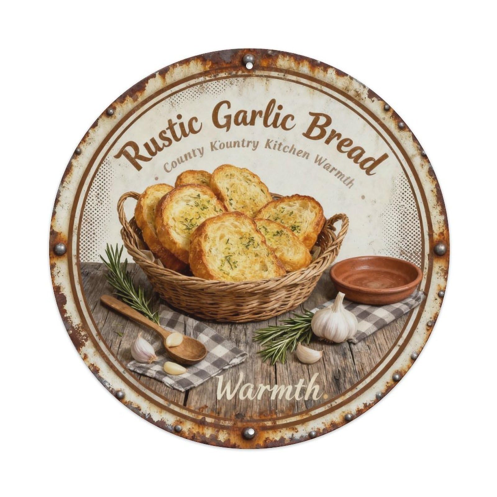Rustic Garlic Bread Metal Tin Sign Plaque