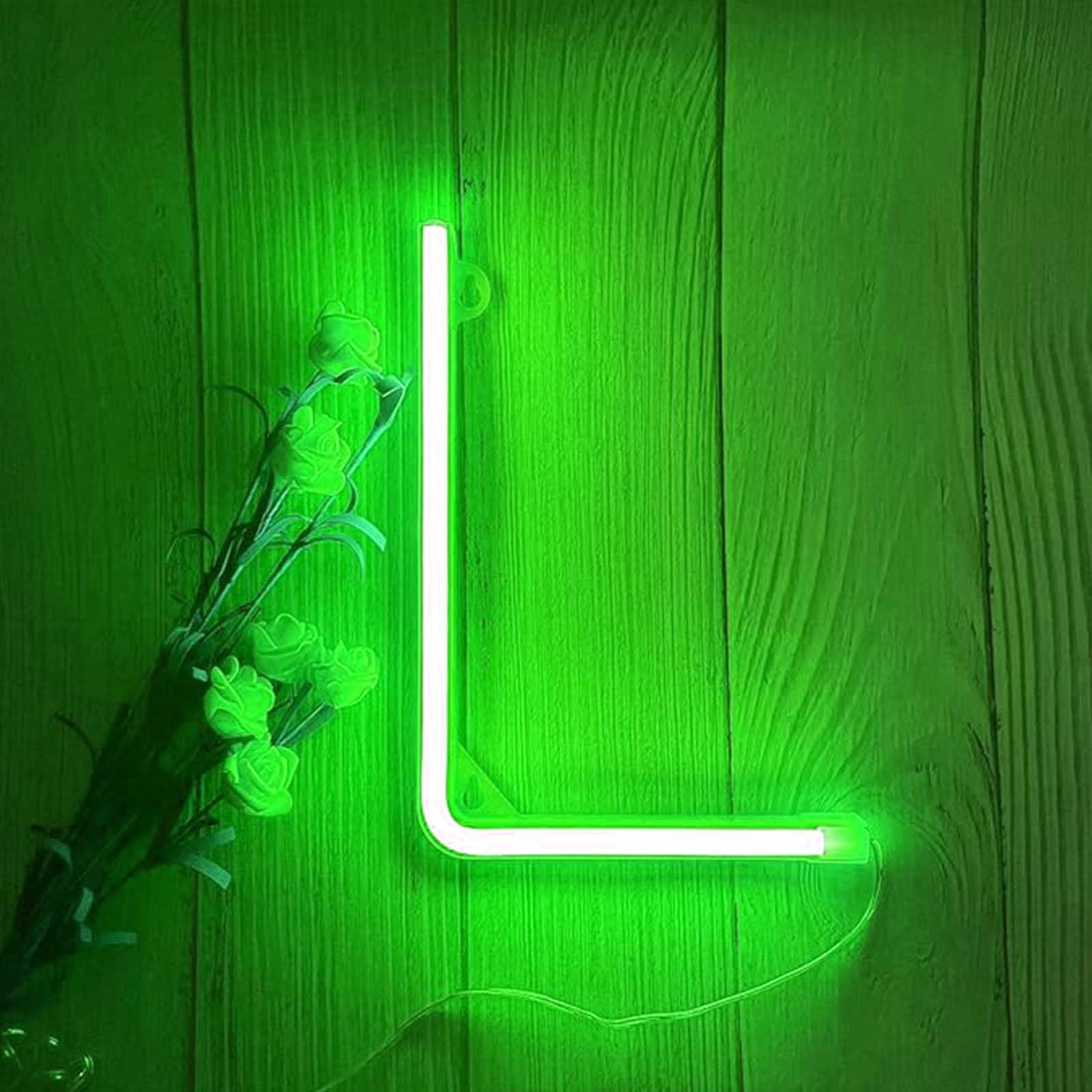 Green Alphabet Neon Light for Bedroom & Office - Low Power LED Sign with 3AA/USB Options Ideal for Gaming Room & Events（Letters L） — image 1