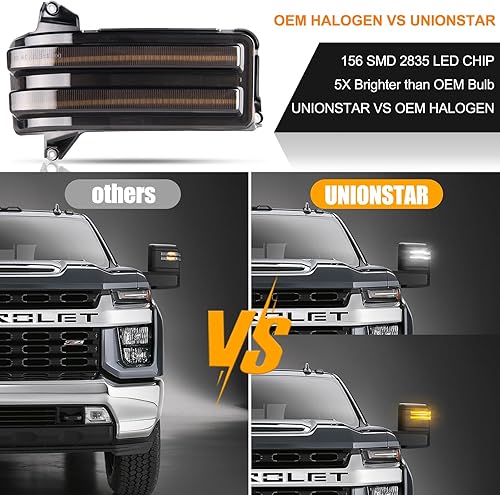 Miniatura 4 de Luz LED de señalización de giro secuencial para Chevy Silverado GMC Sierra 2500 3500 Switchback 2020-2023, blanco y ámbar dinámico, luz indicadora