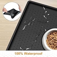 Vista 3 de Mofason Tapete impermeable para comida para mascotas, tapete para perros de 24 x 16 pulgadas, grande – 0.5 pulgadas, borde elevado, mantel