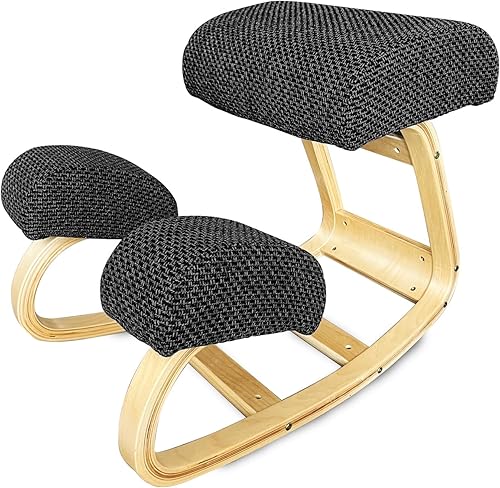 Silla de rodillas, silla de escritorio ergonómica para oficina y hogar, mejora tu postura con el taburete mecedor en ángulo, mecedora de madera