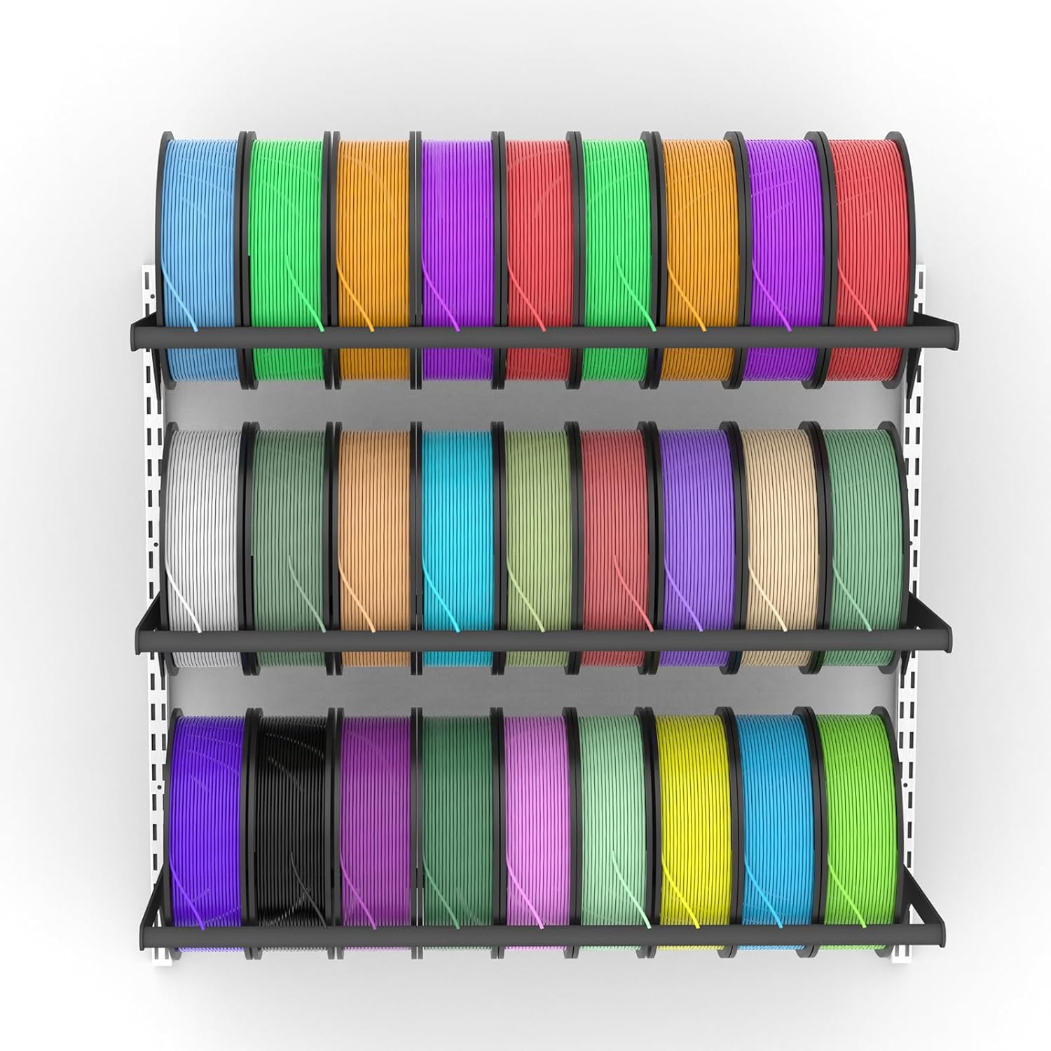 3-Tier 3D Printer Wall Mount Filament Storage Rack: Heavy Duty Metal Organizer Shelf Without Wheels for Printing Studio Office Workshop Store Rolling Filaments Spool ABS PLA TPU PETG