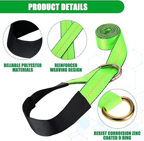 Miniatura 6 de Paquete de 12 correas de remolque de 2 pulgadas x 8 pies, correas de elevación de rueda de lazo con anillo en D, 11.000 libras, resistencia a la