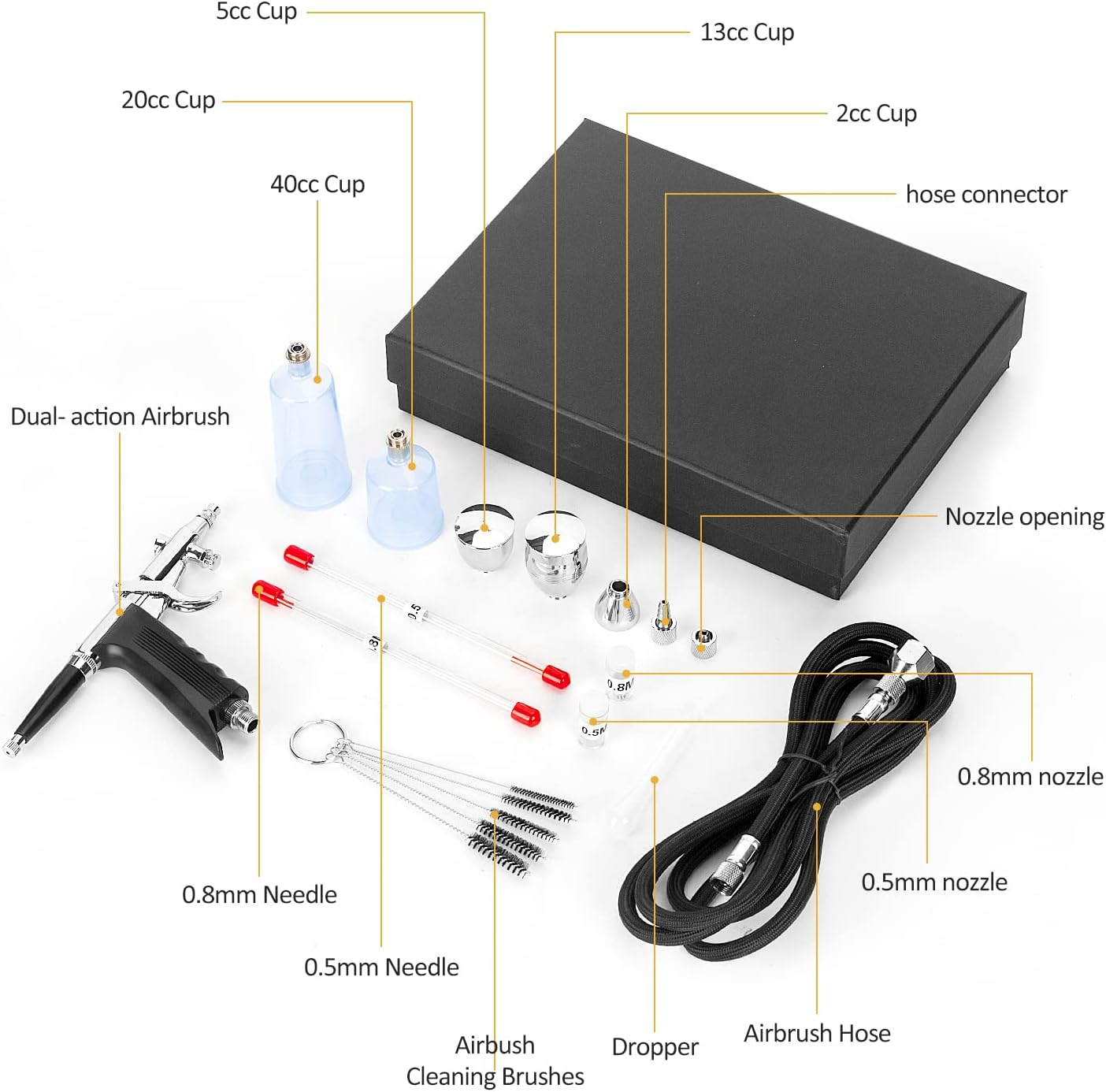 Contents of the XDOVET Airbrush Kit laid out