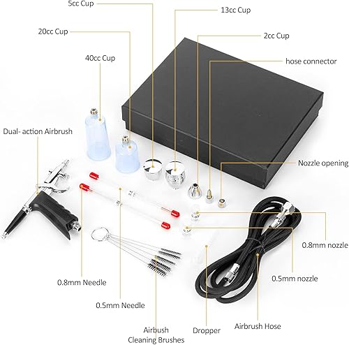 Miniatura 3 de XDOVET Kit de aerógrafo con gatillo de doble acción, juego de pintura de cepillo de aire con agujas de 0.012 in/0.020 in/0.031 in, taza de pintura