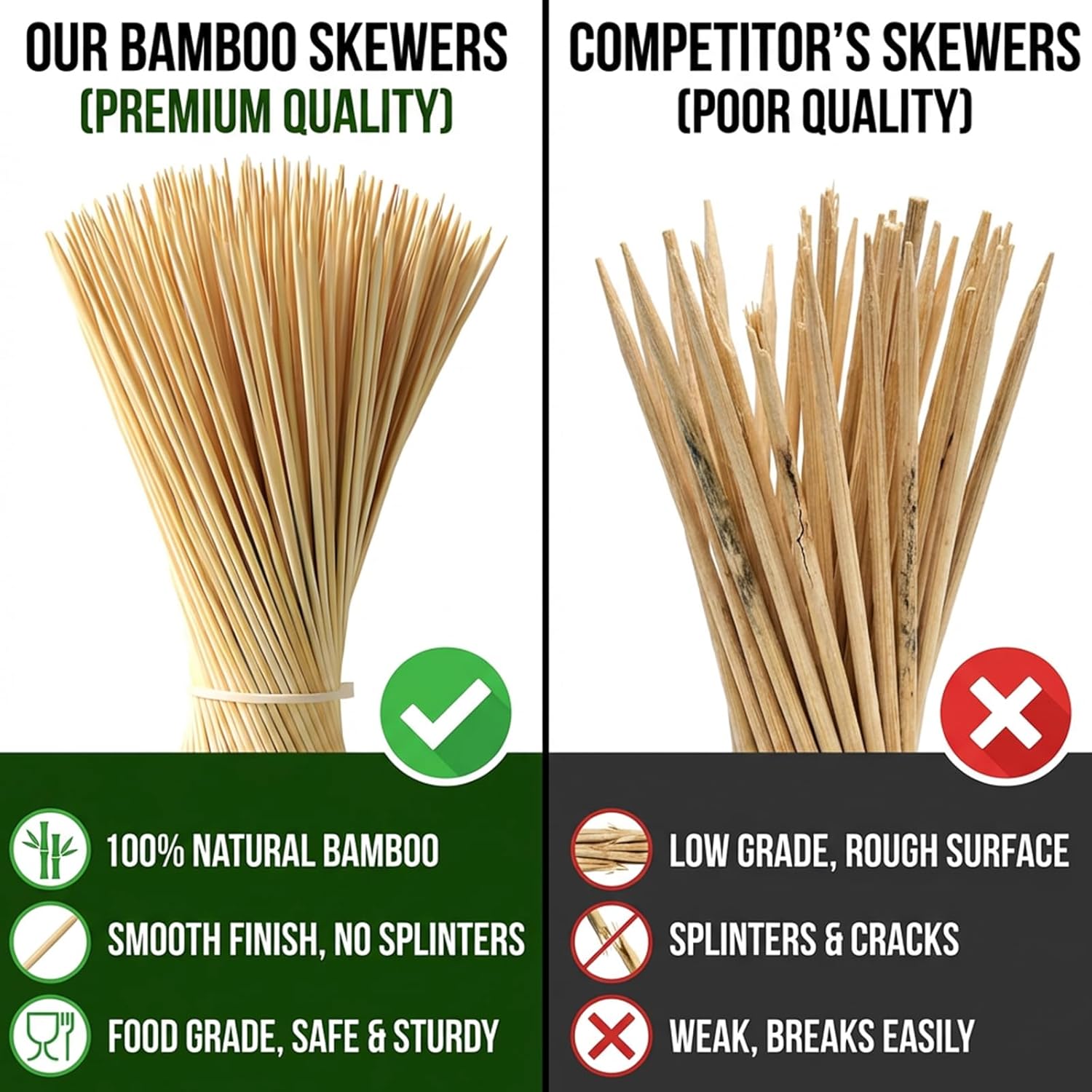 200Pcs 19.5" 5mm Thickened Material Suitable Natural Bamboo Skewers for BBQ Fruit Kabob Grilling Barbecue Kitchen Crafting and Party Bamboo Smores Sticks for roasting Marshmallows and Campfires